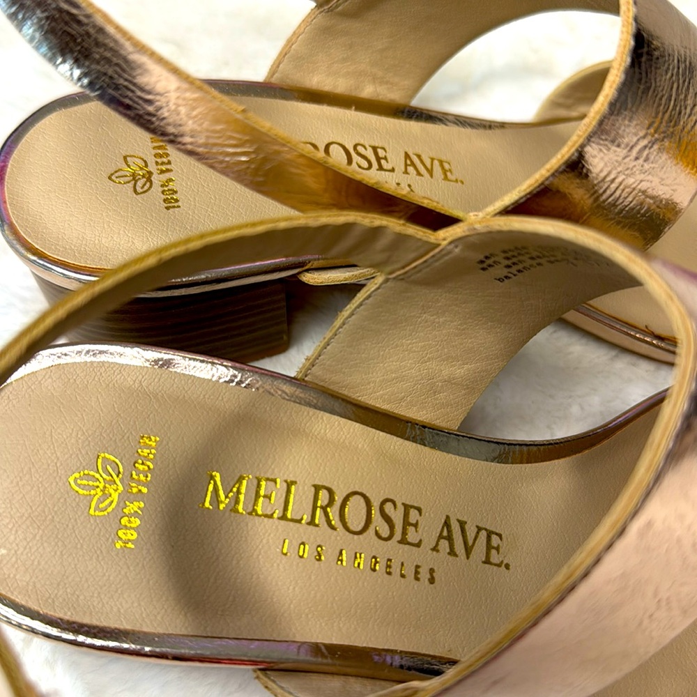 Melrose Ave. Los Angeles 100% Vegan, Rose Gold Metallic, 2” Heel, Strap Sandals - Picture 10 of 12